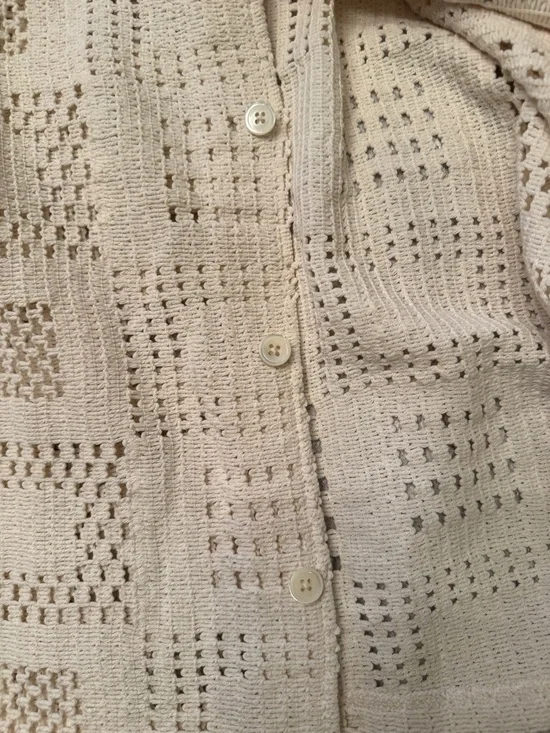 Todd Snyder  Open-Knit Long-Sleeve Cabana Shirt in Chalk. Made in Italy. Medium - Picture 5 of 6